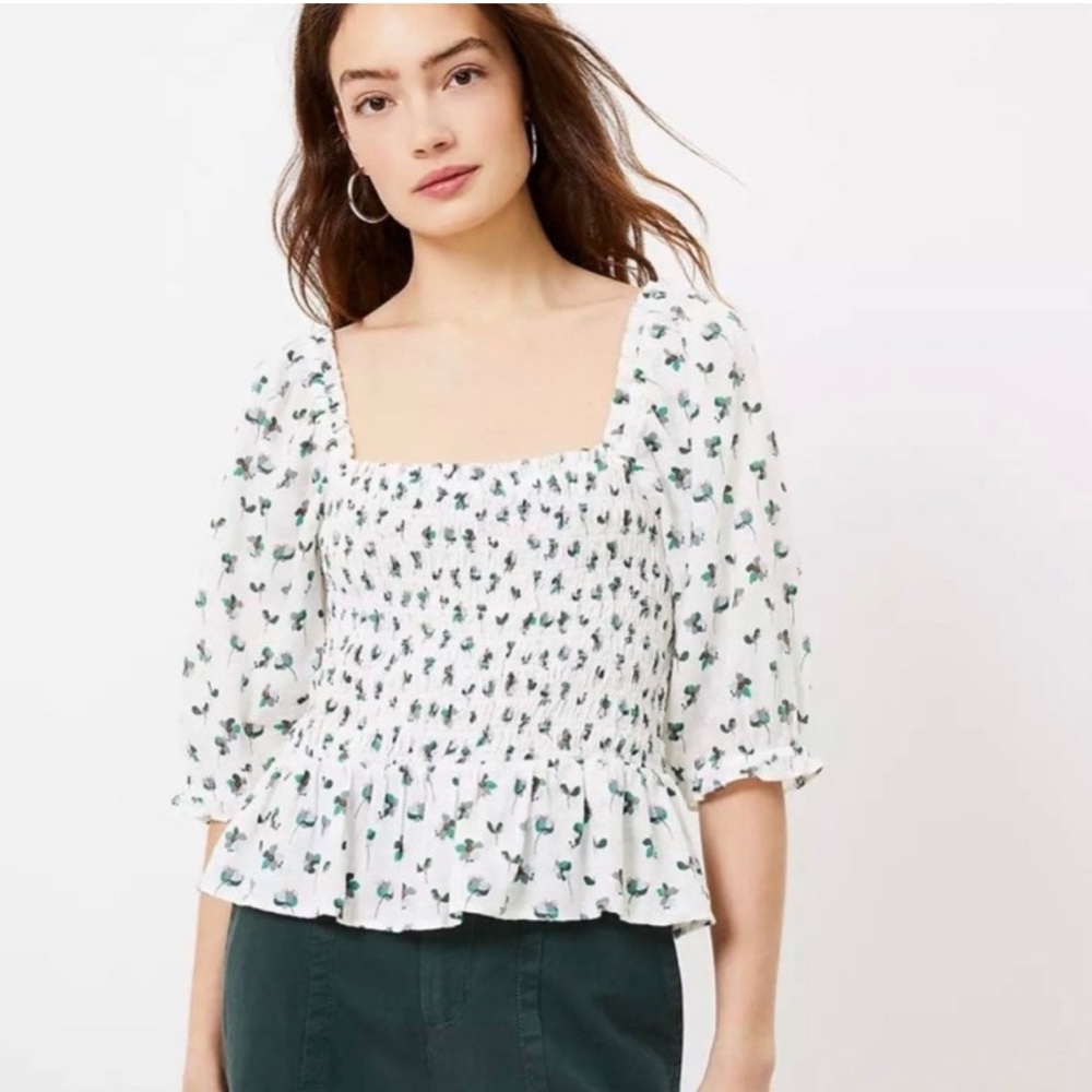 LOFT Plus Floral Smocked Peplum Blouse